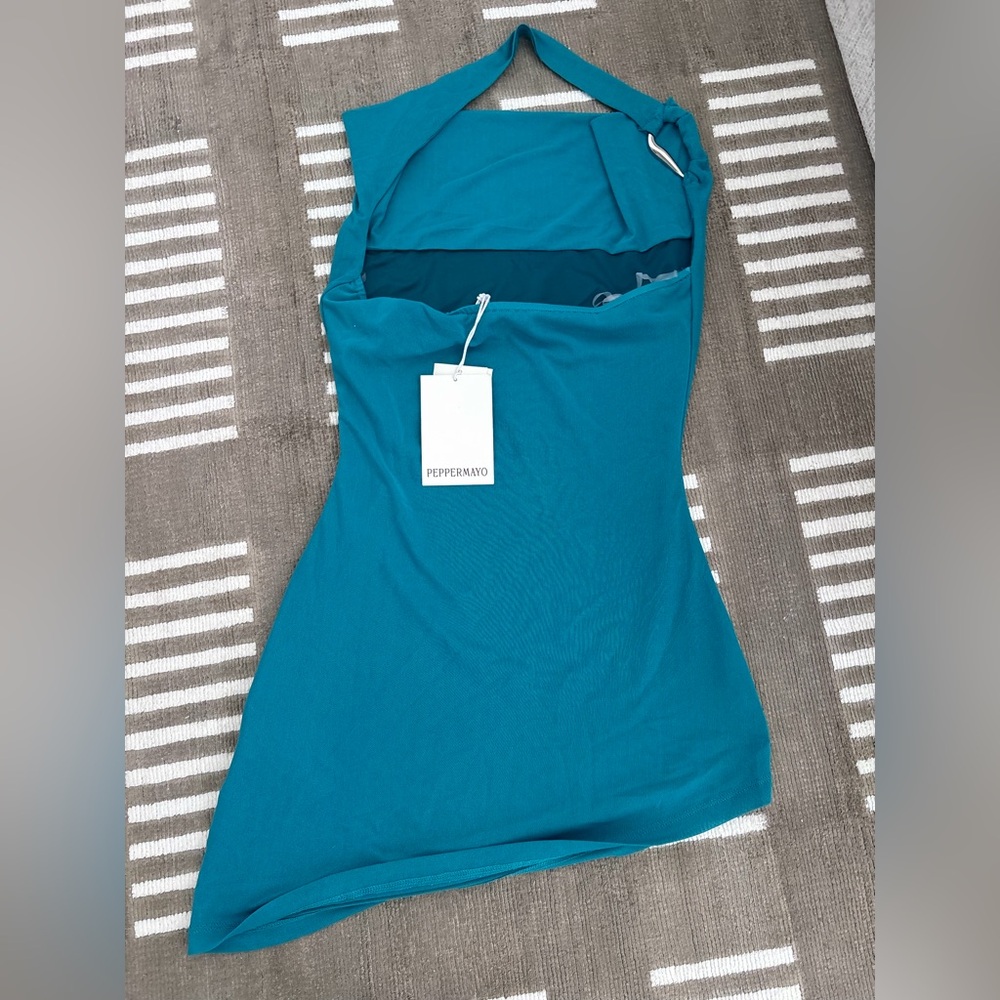 Peppermayo Teal Asymmetric Halter Dress - Picture 2 of 2